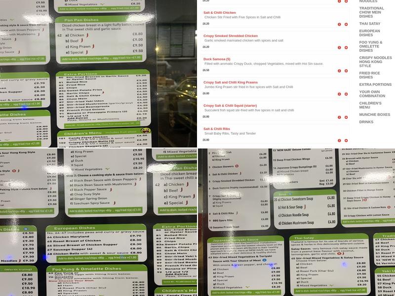 New Gaze Bangor Menu