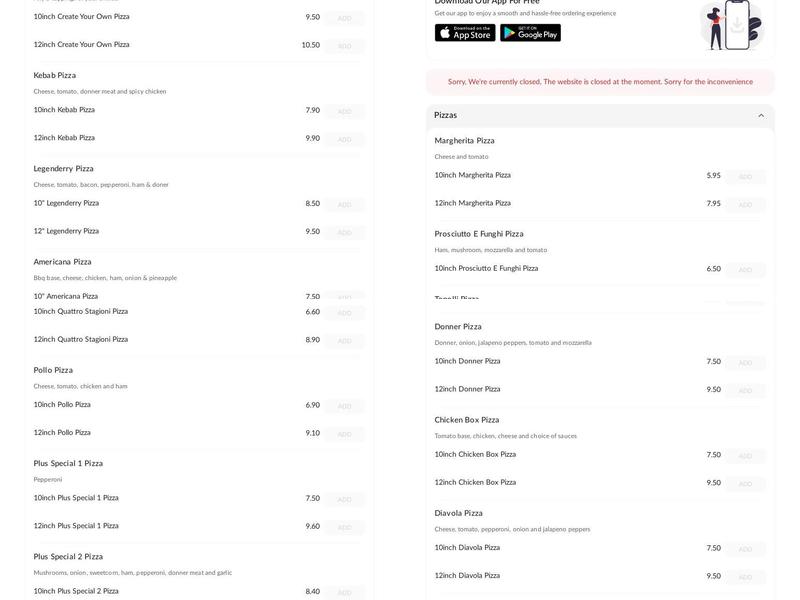 Pizza Kebab Plus Menu