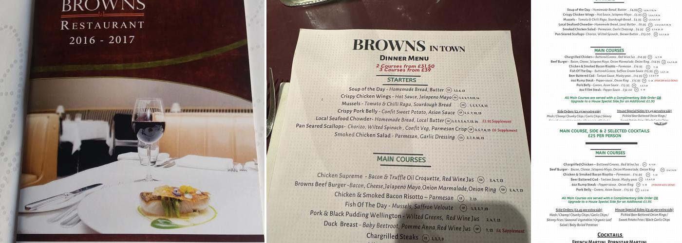 Browns In Town Menu