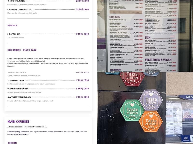 Quaywest Wine Bar & Restaurant Menu