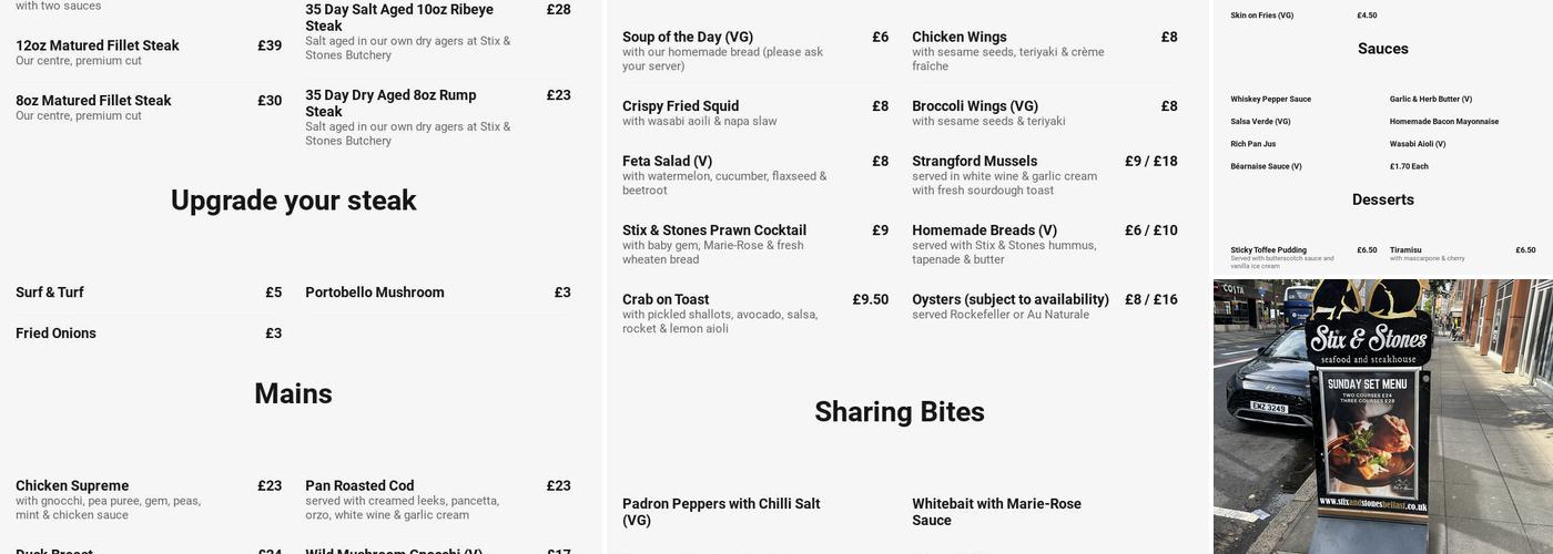 Stix and Stones City Centre Menu