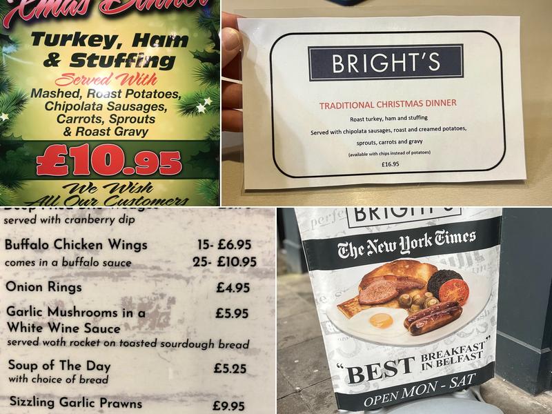 Bright's Restaurant Menu