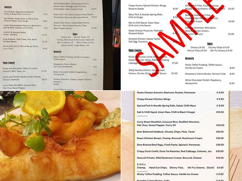 Tedfords Kitchen Menu