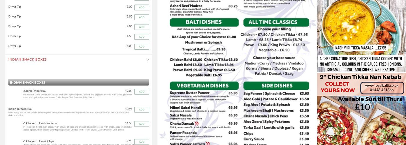 Royal Balti (Barry) Menu