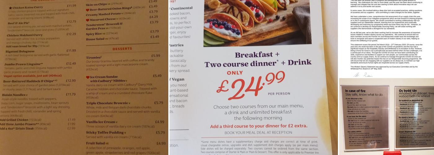 Premier Inn Wrexham City Centre hotel Menu