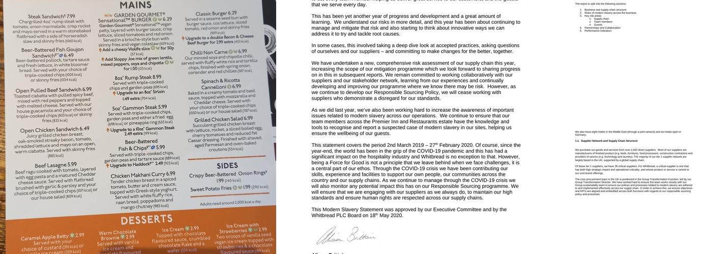 Premier Inn Newport Wales (M4, J24) hotel Menu