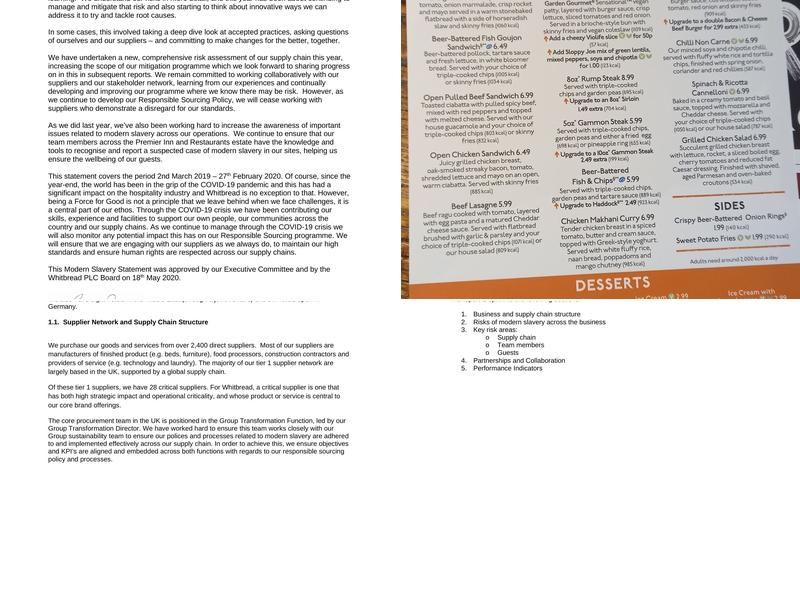 Premier Inn Newport Wales (M4, J24) hotel Menu