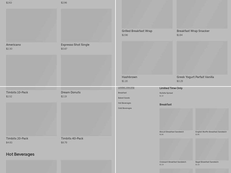 Tim Hortons Menu