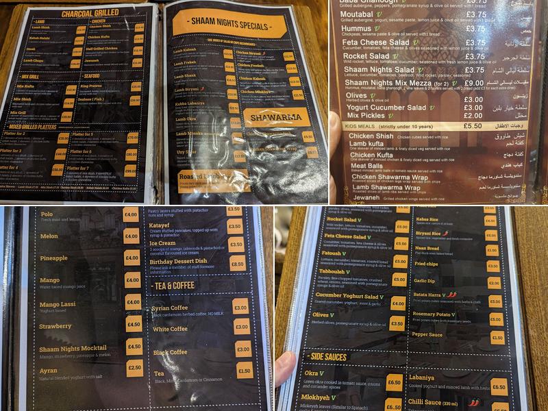 Shaam Nights Restaurant Menu