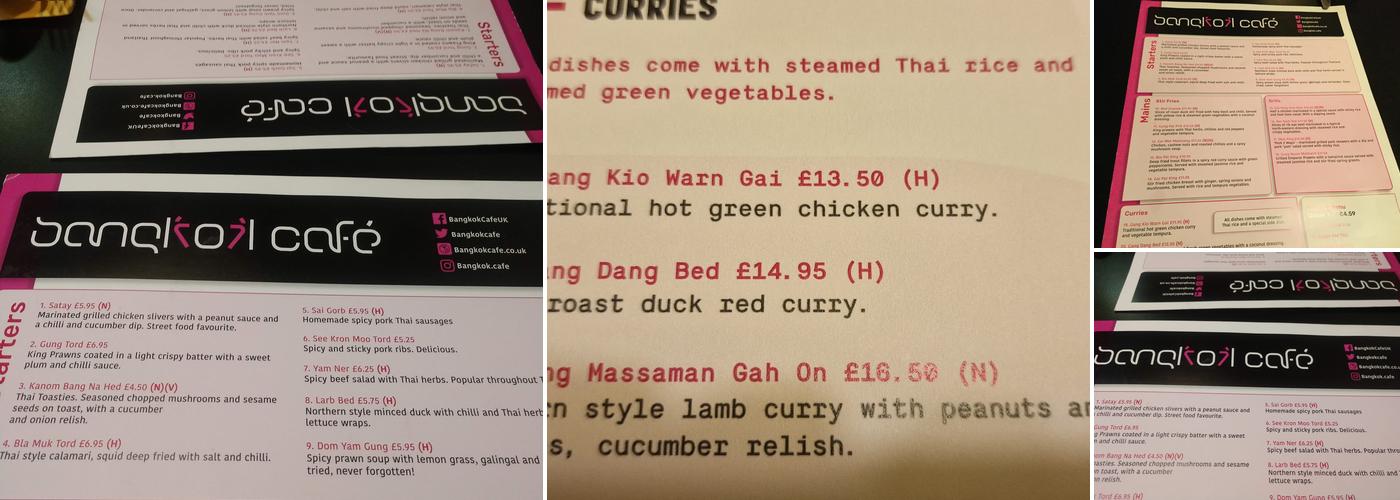 Bangkok Cafe Menu