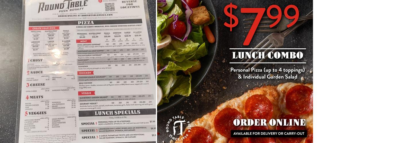 Round Table Pizza Menu