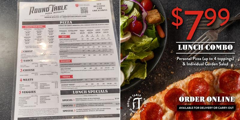 Round Table Pizza Menu