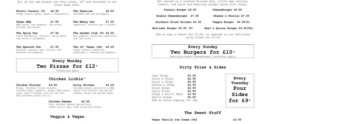 The Royal George Menu