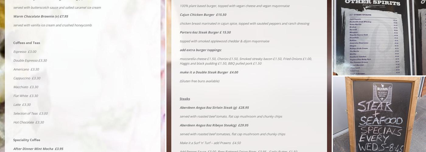 Porters Bar & Restaurant Menu