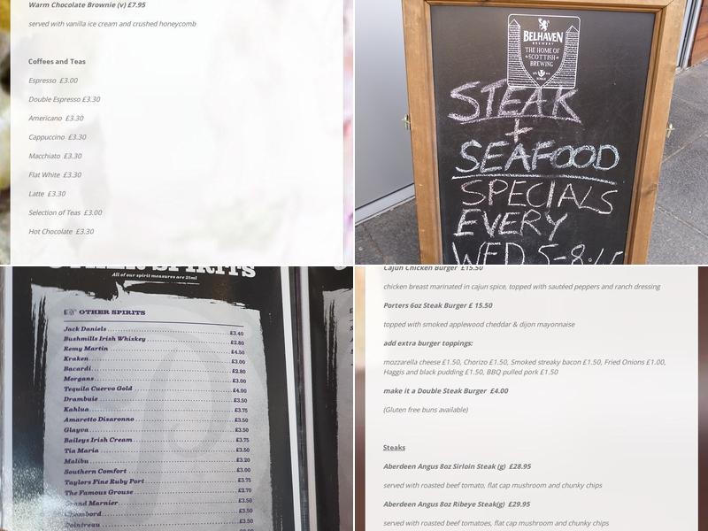 Porters Bar & Restaurant Menu