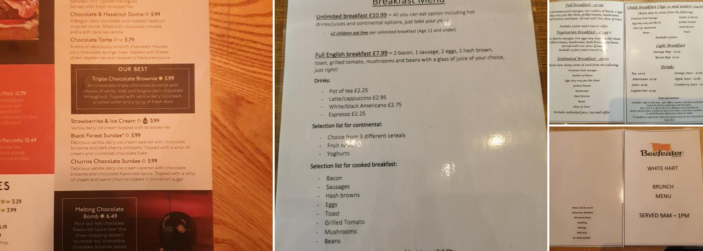 Beefeater White Hart - Guestling Menu