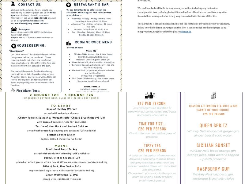 Carmelite Hotel Menu