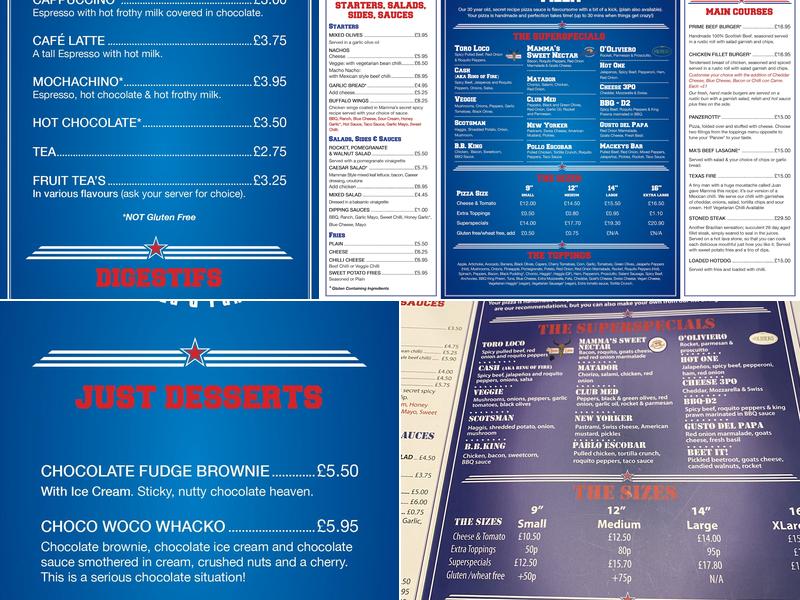 Mamma's American Pizza Menu