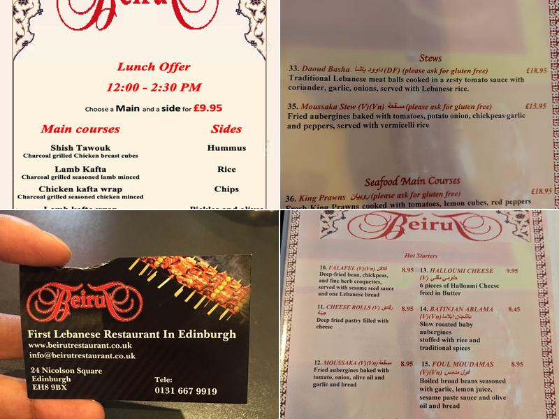 Beirut Menu