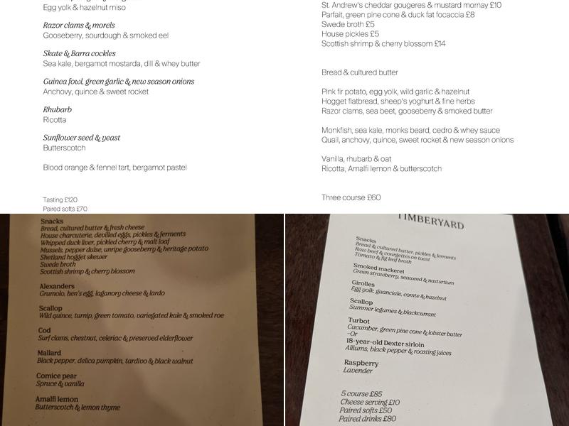TIMBERYARD Menu