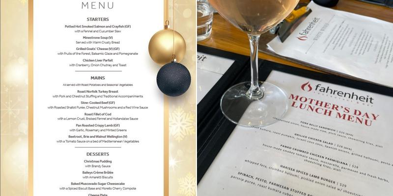 Fahrenheit Restaurant & Bar Menu