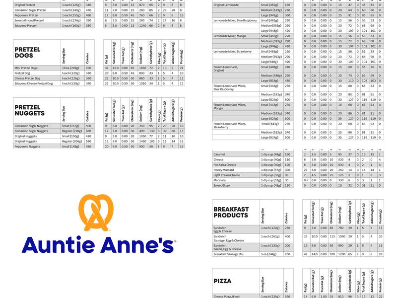 Auntie Anne's Menu