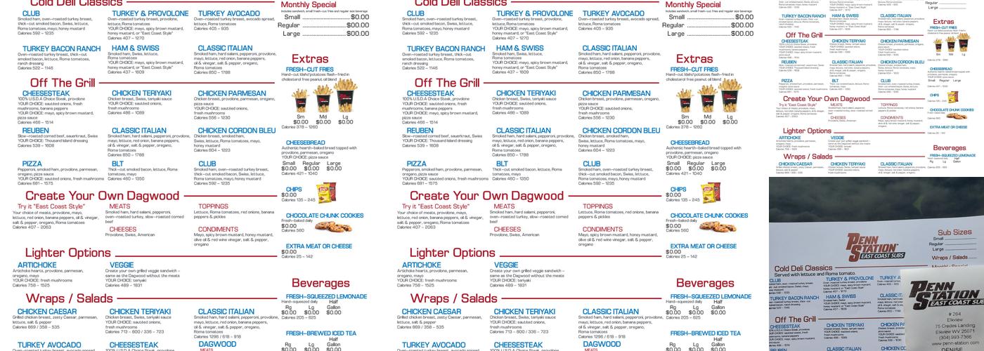 Penn Station East Coast Subs Menu