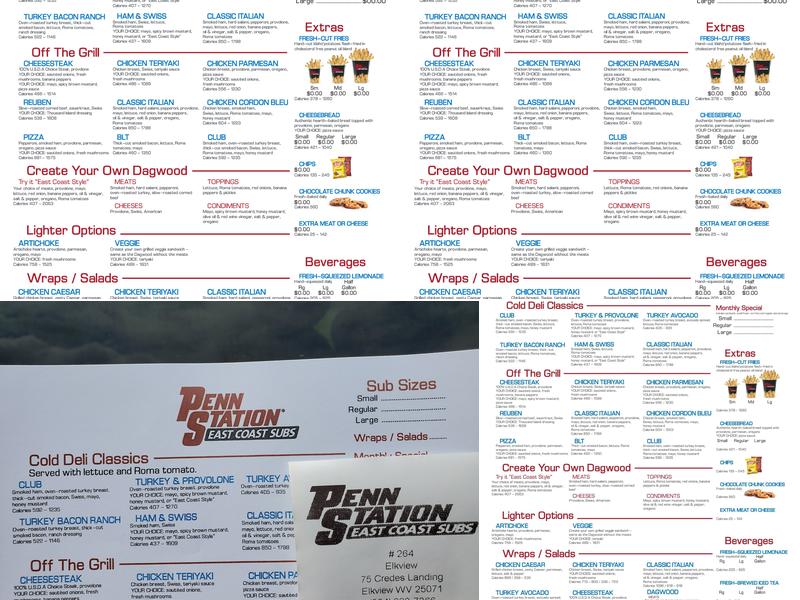 Penn Station East Coast Subs Menu
