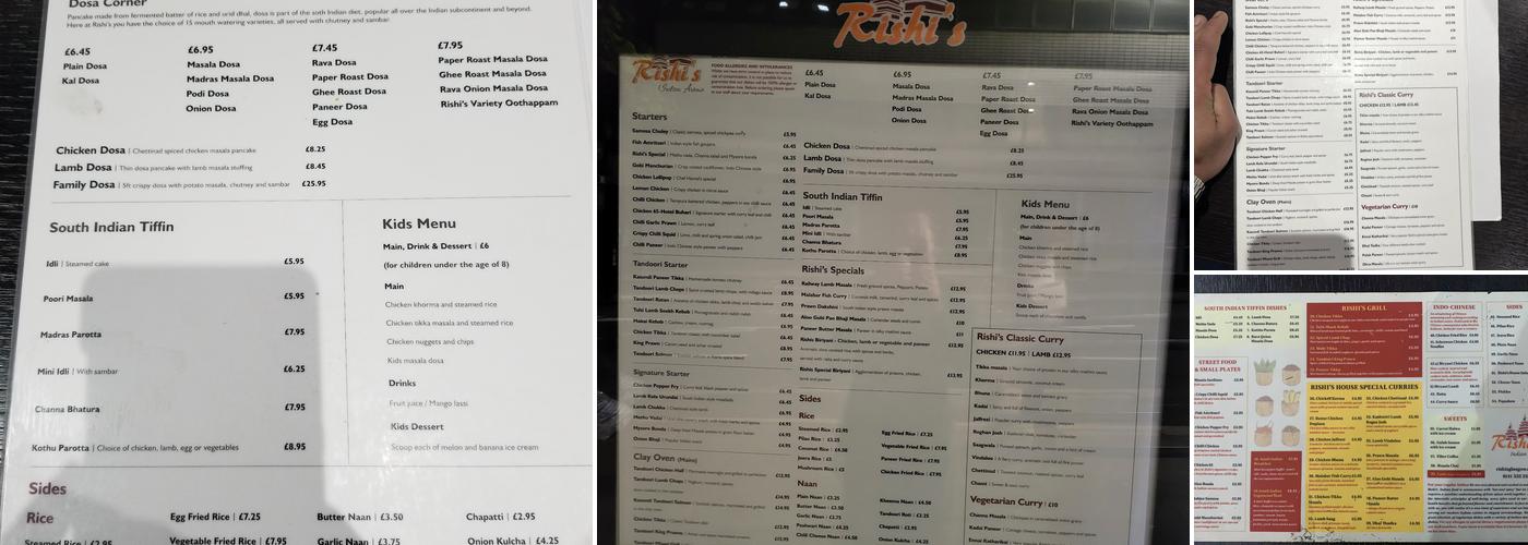 Rishi's Indian Aroma Menu
