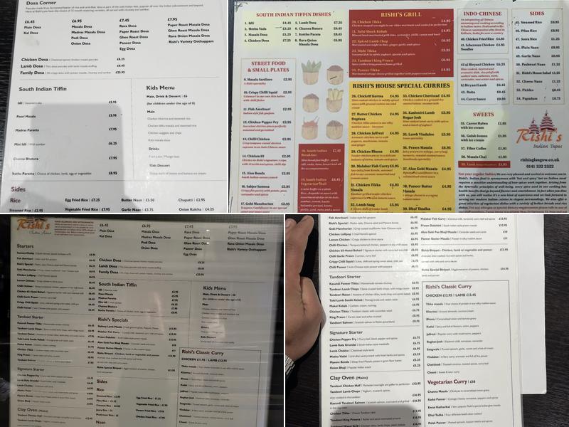 Rishi's Indian Aroma Menu