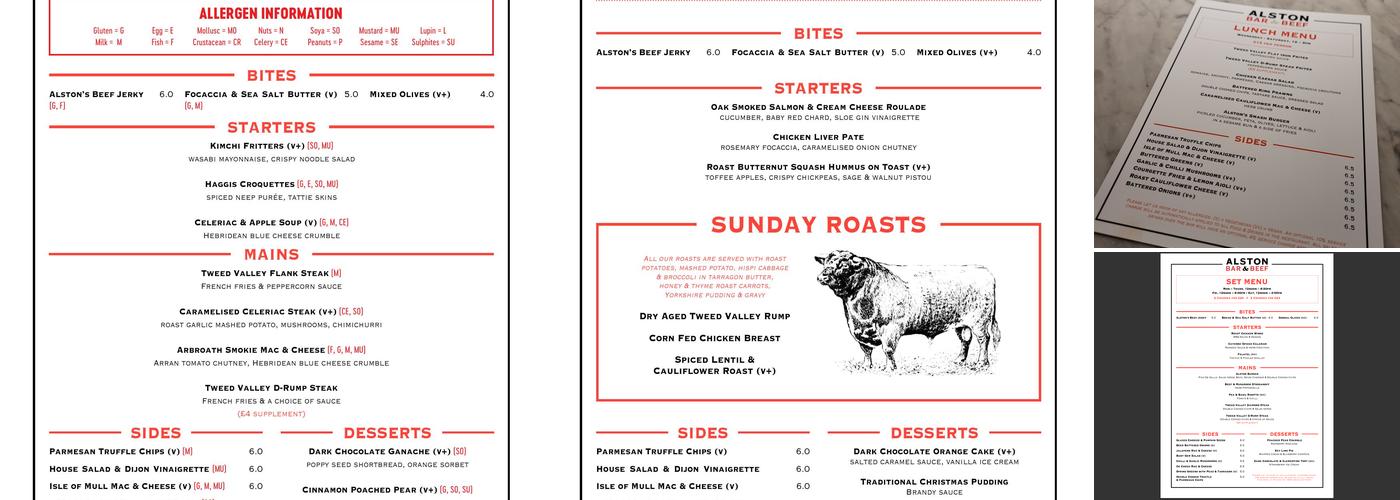 Alston Bar & Beef Menu