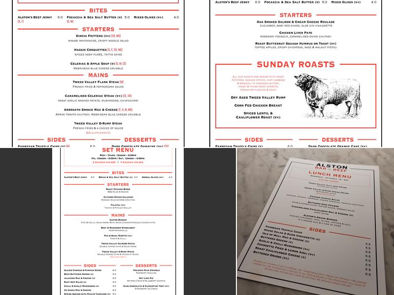 Alston Bar & Beef Menu