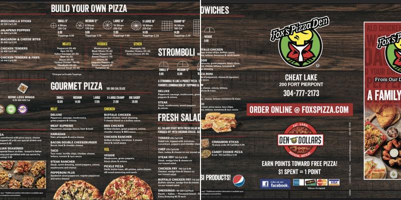 Fox's Pizza Den Cheat Lake Menu