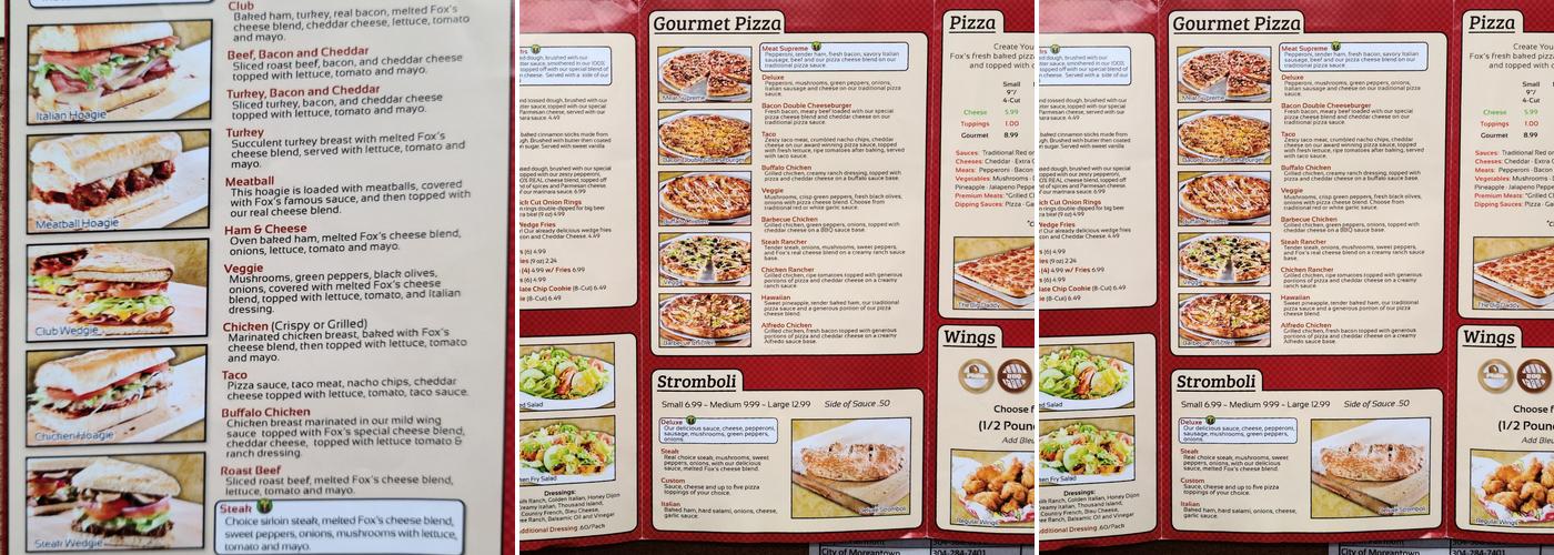 Fox's Pizza Den Menu