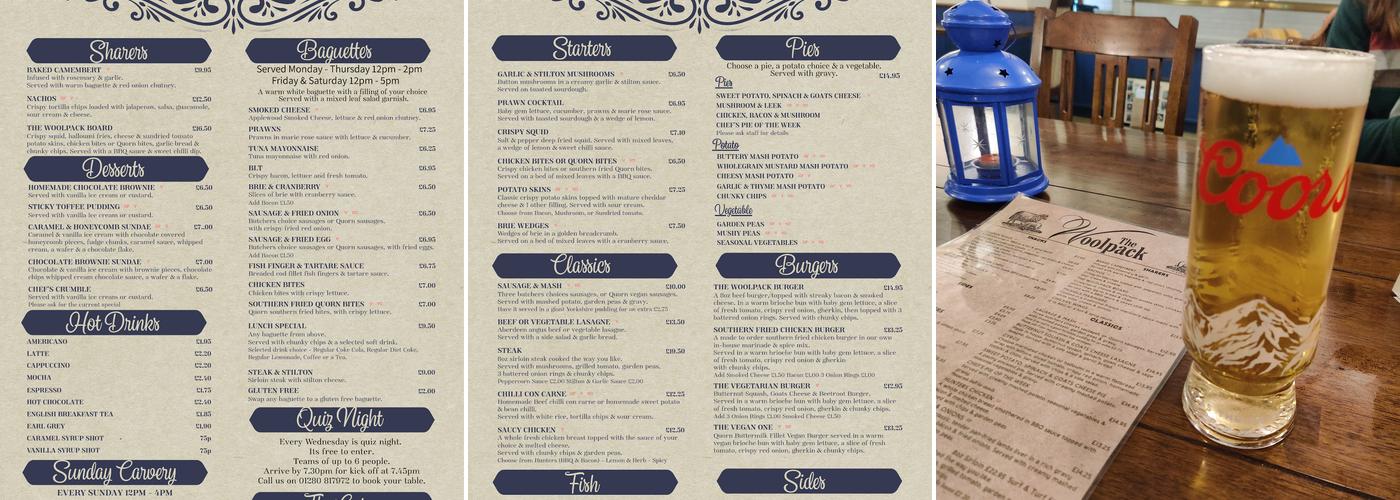 The Woolpack Menu