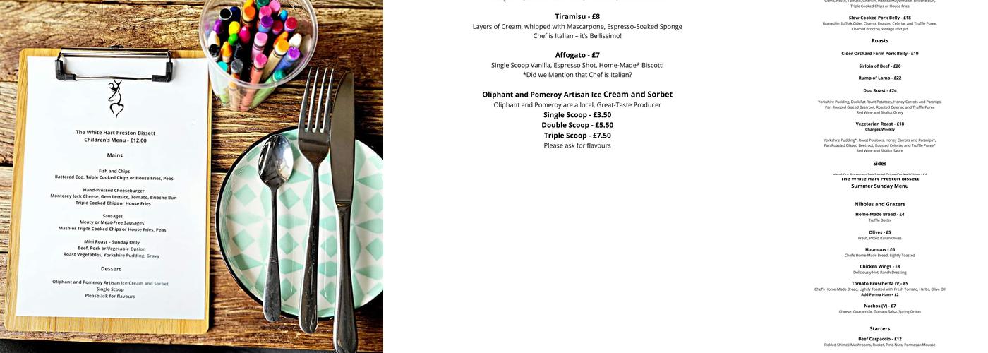 The White Hart Menu
