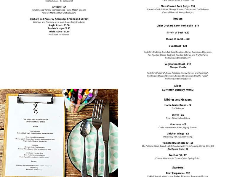 The White Hart Menu
