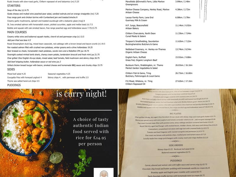 The Royal Oak Menu