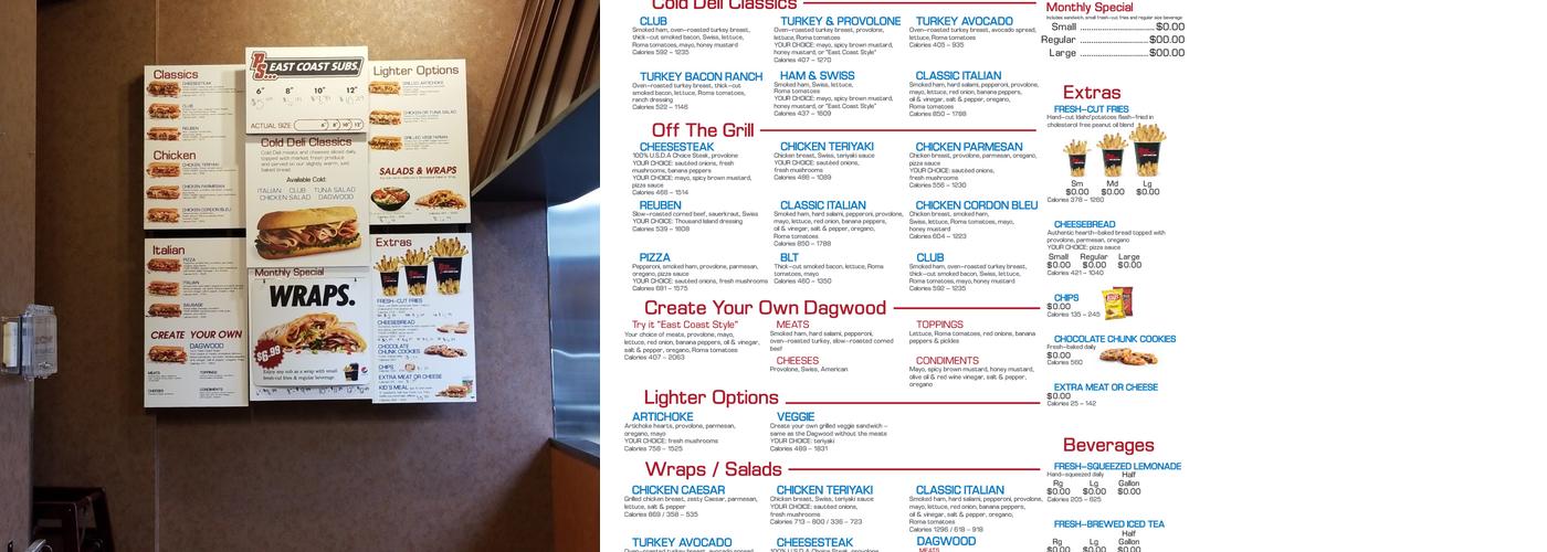 Penn Station East Coast Subs Menu