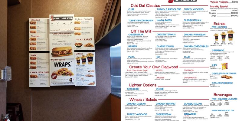 Penn Station East Coast Subs Menu