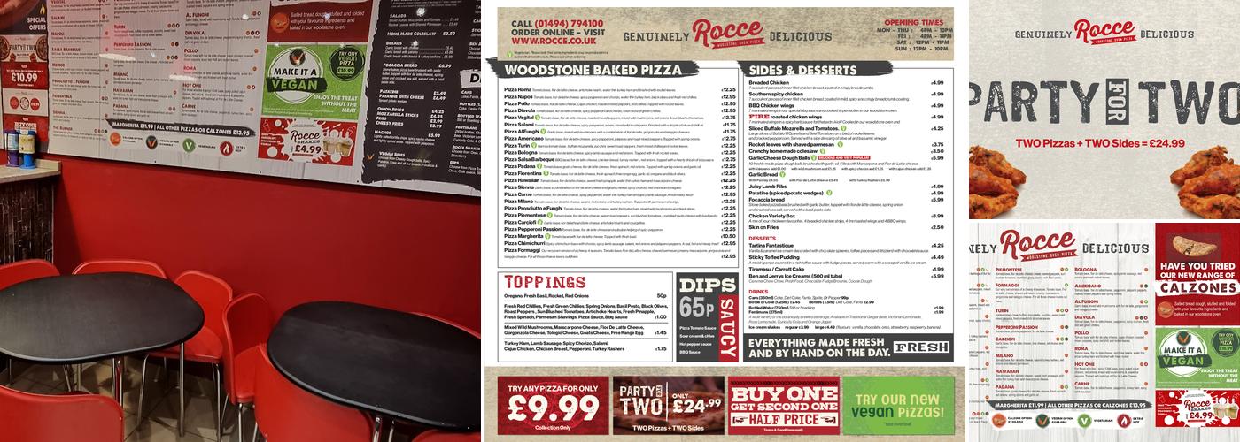 Rocce Woodstone Pizza Menu