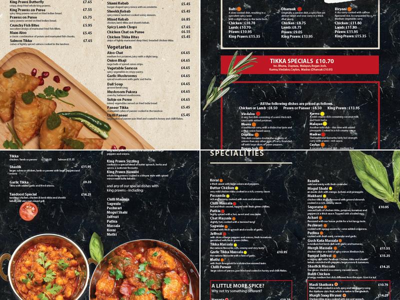 Chesham Tandoori Restaurant Menu