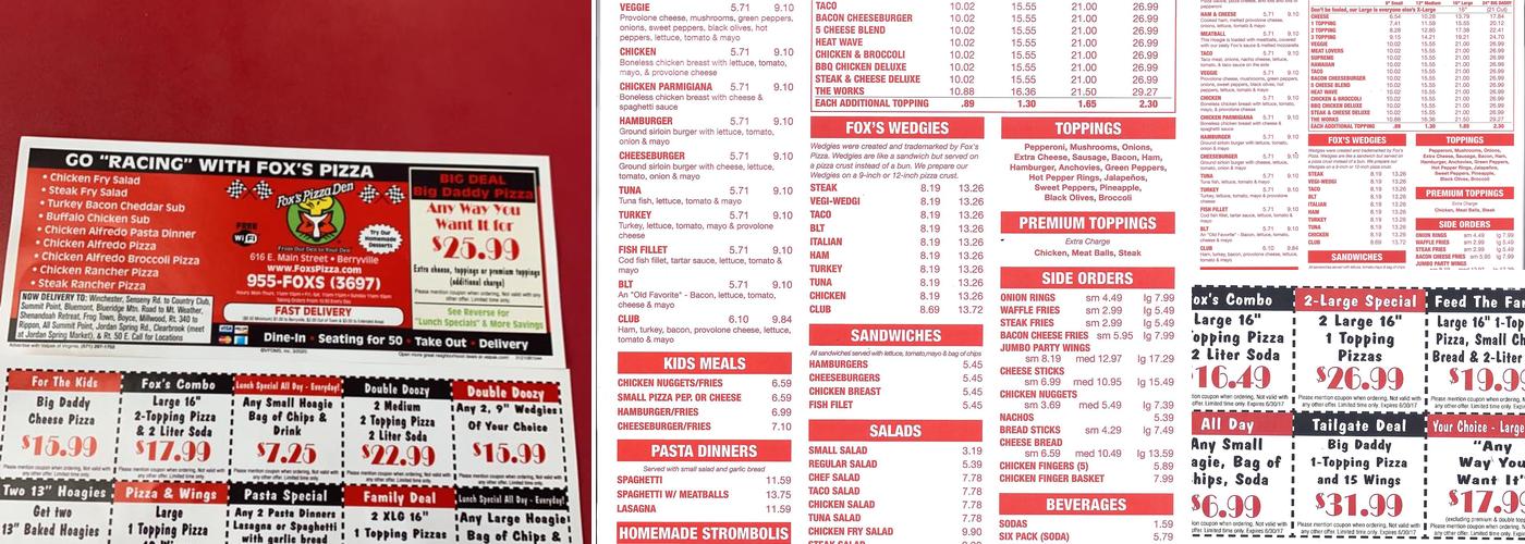 Fox's Pizza Den Menu