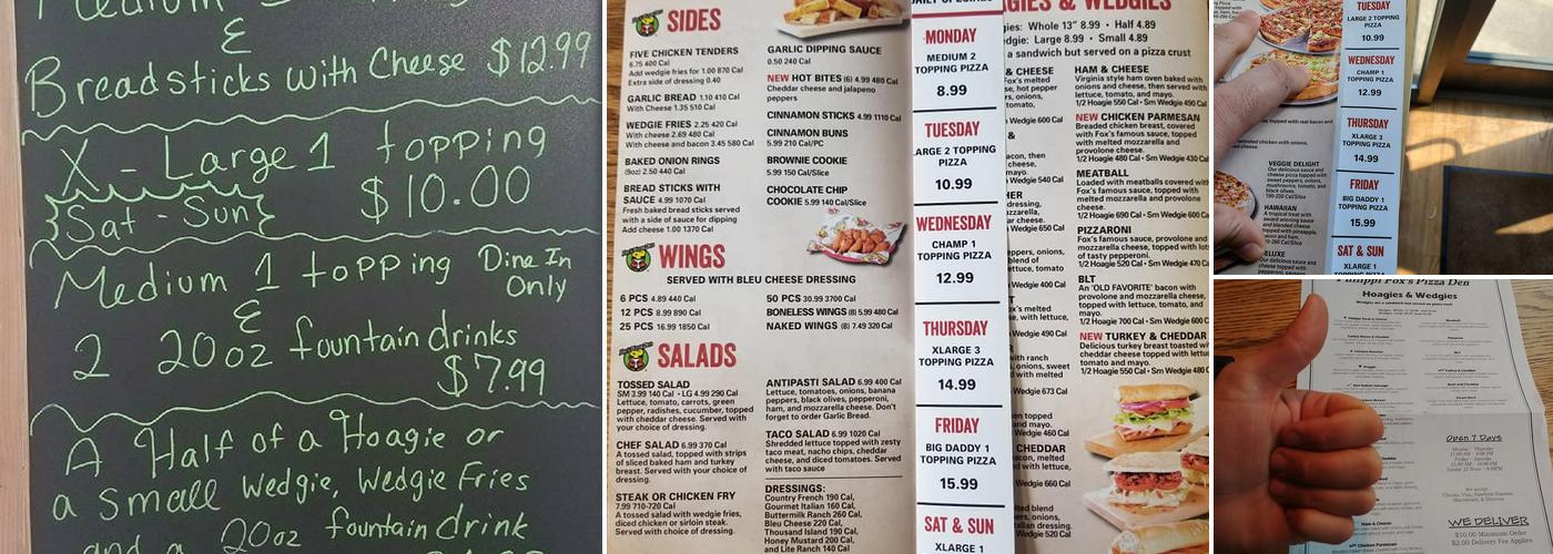 Fox's Pizza Den Menu