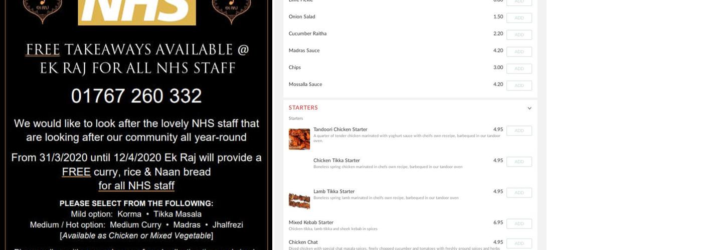 Ek Raj Restaurant Menu