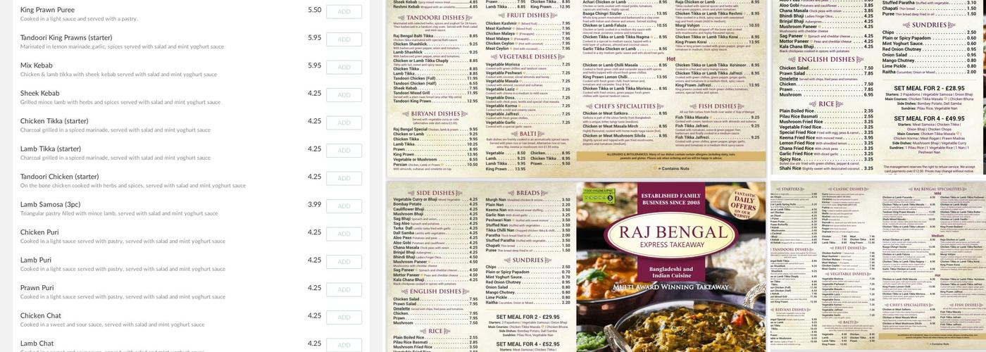 RAJ BENGAL EXPRESS TAKEAWAY Menu
