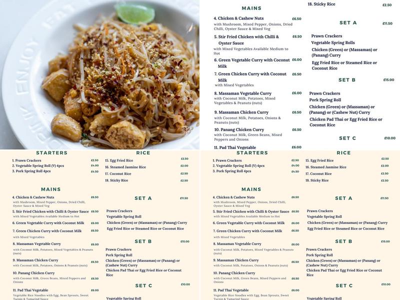 The Peacock Thai Restaurant Menu