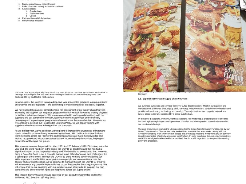 Premier Inn Dunstable South A5 hotel Menu