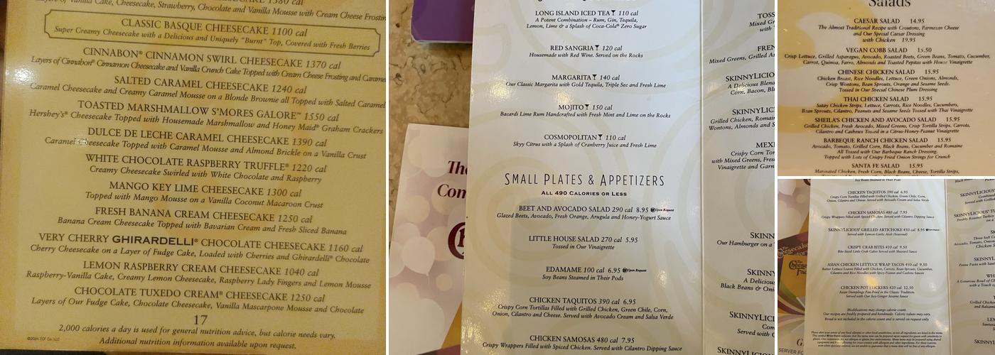 The Cheesecake Factory Menu