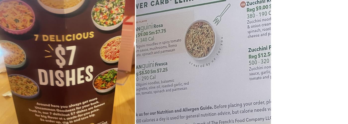 Noodles and Company Menu